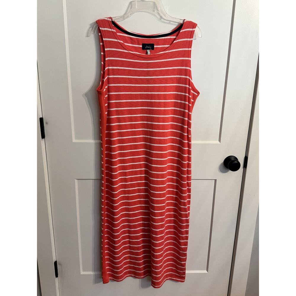 Joules Dress Womens 12 Red Striped Cotton Riva Midi Tank Shift Casual Summer